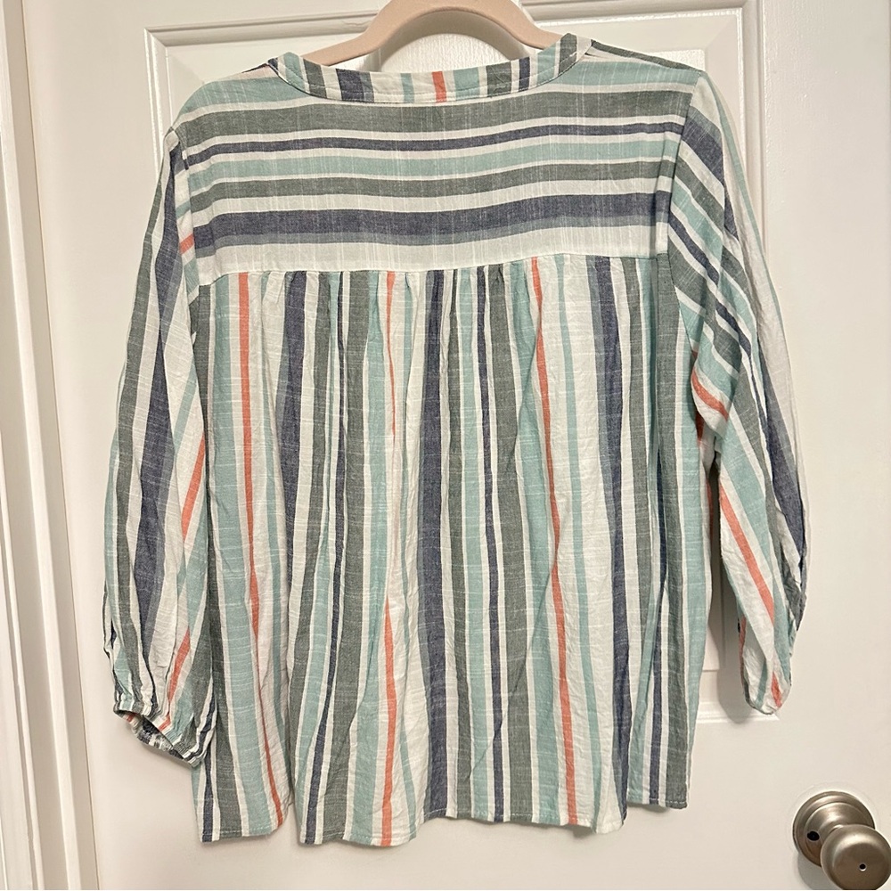Knox Rose Striped Blouse with Three-Quarter Sleeves, Size L - Picture 2 of 4